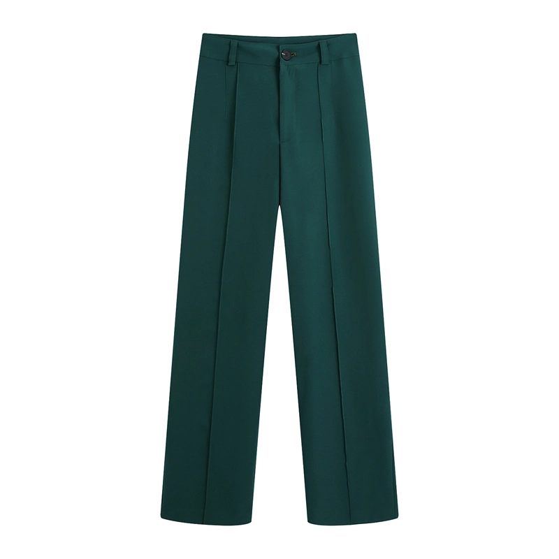 High Quality Green Customize Woman Casual Wide Leg Silhouette Trousers