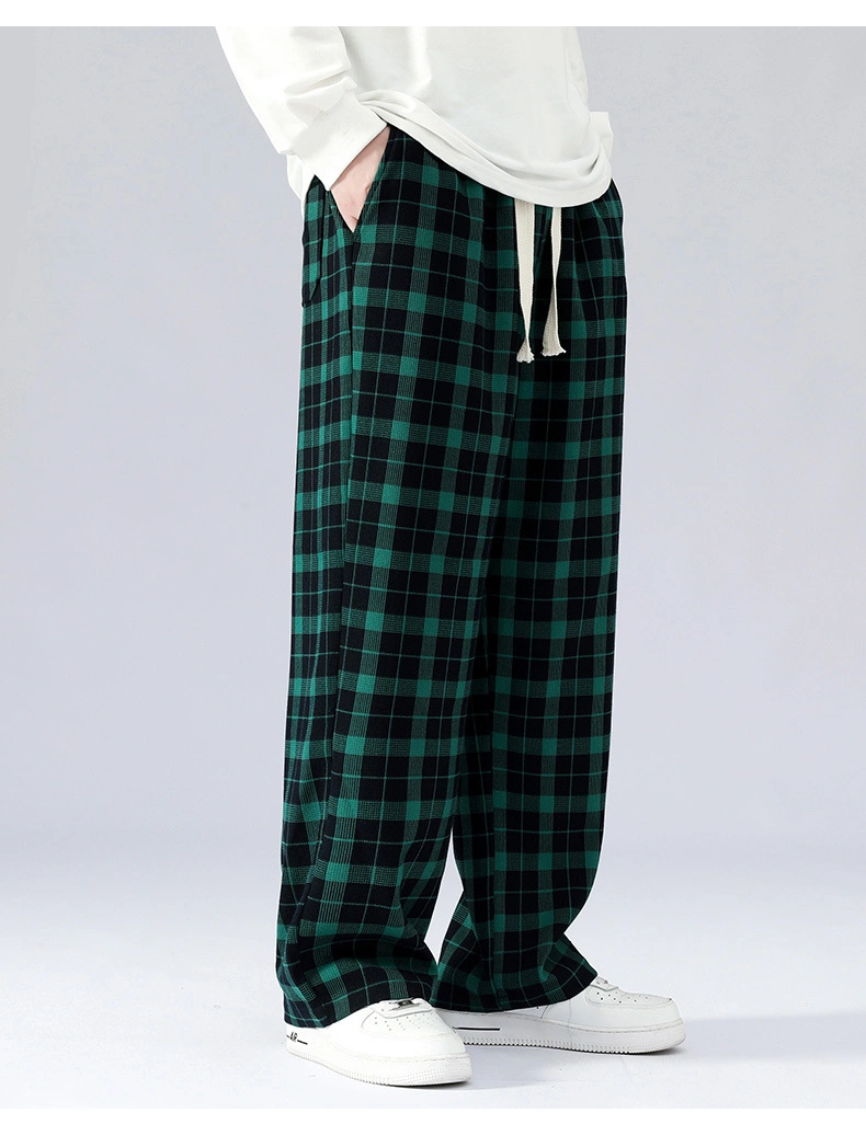 Autumn and Winter New Sweatpants Men Adjustable Wide Leg Joggers Plus Size Streetwear Plaid Casual Straight Long Baggy Pants/Trousers/Clothing