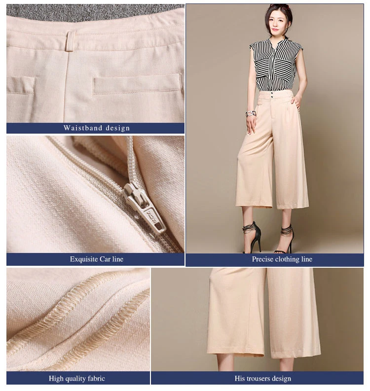 Women&prime;s Summer Loose Straight Hight Waist Wide Leg Pants Cropped Trousers OEM Supplier in Guangzhou