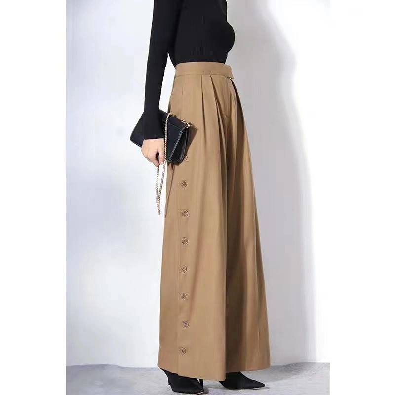 Ladies Elegant High-Waist Loose Wide-Legging Suit Pant with Side Closed by Button