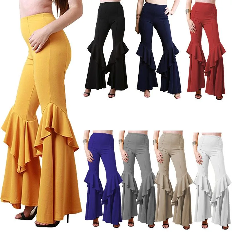 Women&prime;s Fashion High Waist Pleated Crepe Flare Pants Trousers