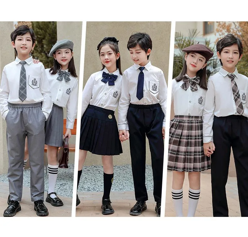 Spring and Autumn British Style White Children&prime;s Class Uniform Performance Clothing Primary School Uniform Suit