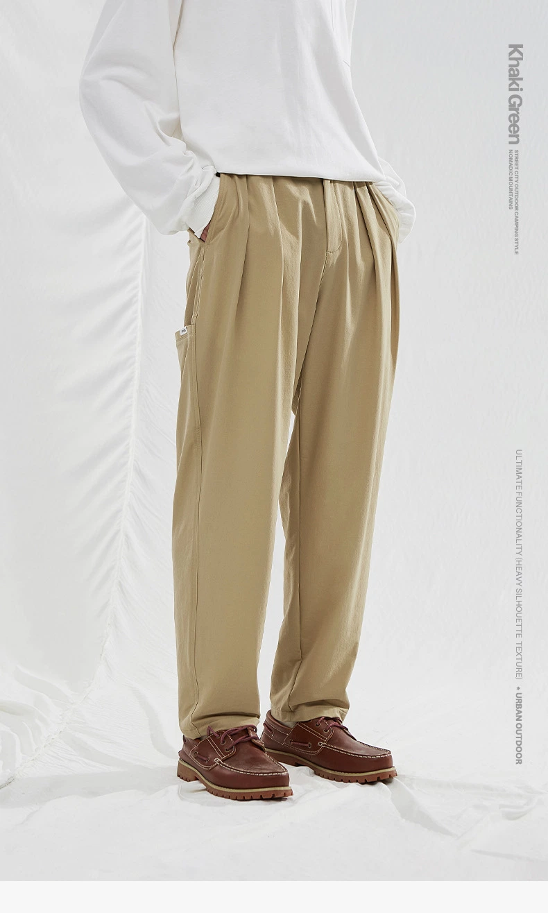 90%Nylon 10%Spandex High Street Dropped Pleated Outdoor Suit Pants 3D Cut Loose Casual Pants