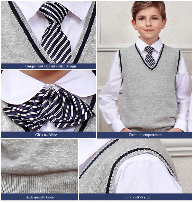 Wholesale Winter Custom School Uniform Kid V Neck Sweater Vest