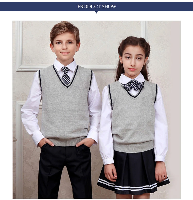 Wholesale Winter Custom School Uniform Kid V Neck Sweater Vest