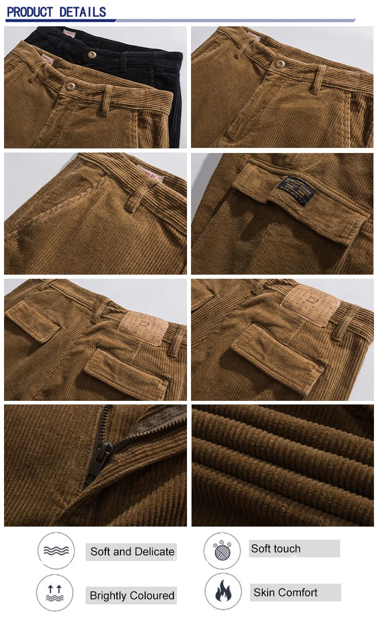 Custom Men&prime; S Cotton Streetwear Cargo Pant Mens Loose Casual Corduroys Pants