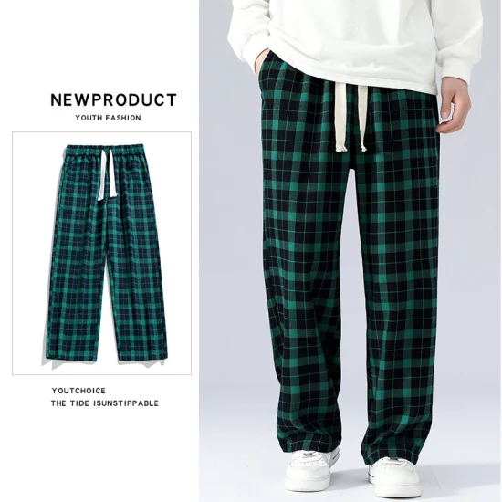 Autumn and Winter New Sweatpants Men Adjustable Wide Leg Joggers Plus Size Streetwear Plaid Casual Straight Long Baggy Pants/Trousers/Clothing