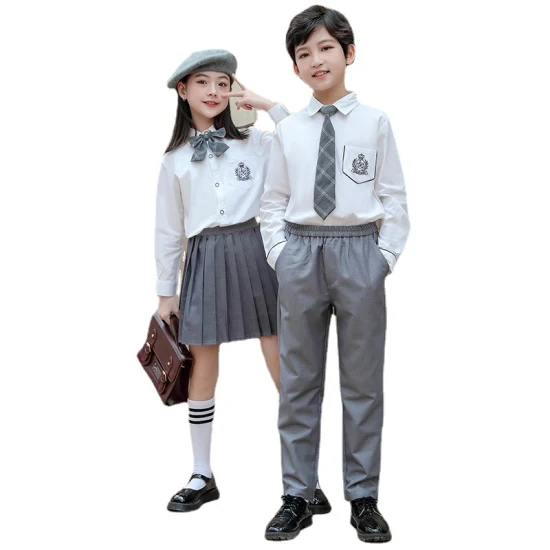 Spring and Autumn British Style White Children′s Class Uniform Performance Clothing Primary School Uniform Suit