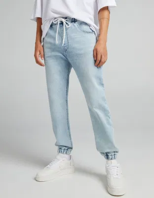 Wholesale Men Designer Elastic Bell Bottom Soft Denim Joggers Jeans