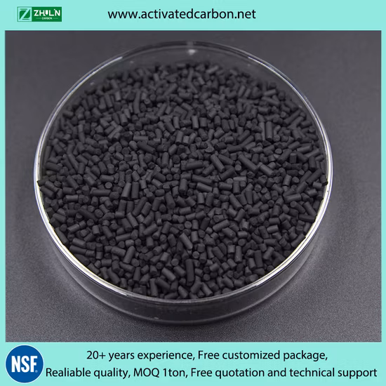 4mm Coconut Coal Special Extruded Pellet Column / Granular Activated Carbon Made by Coal Impregnated with KOH, Ki, Naoh, Copper, ASTM Standard
